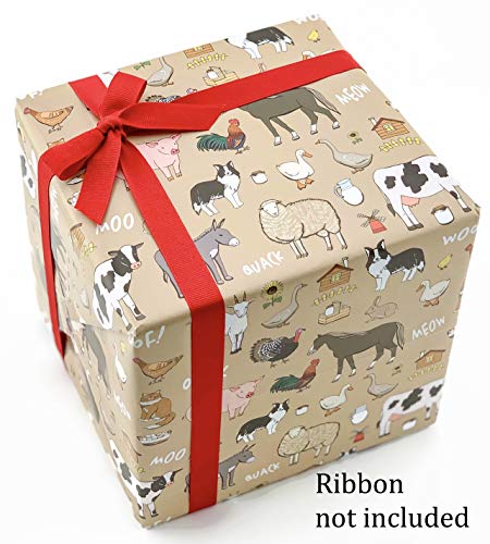 Stesha Party Farm Animal Wrapping Paper Cow Gift Wrap - Folded Flat 30 x 20 Inch - 3 Sheets