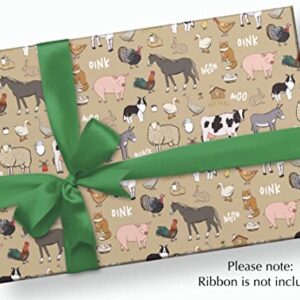 Stesha Party Farm Animal Wrapping Paper Cow Gift Wrap - Folded Flat 30 x 20 Inch - 3 Sheets