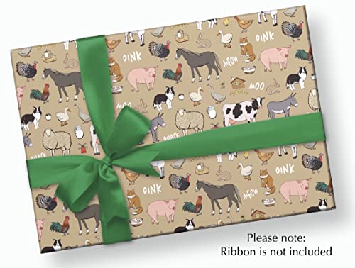 Stesha Party Farm Animal Wrapping Paper Cow Gift Wrap - Folded Flat 30 x 20 Inch - 3 Sheets