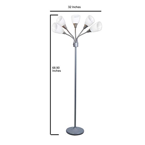 LIGHTACCENTS Modern Multi Head Floor Lamp - Medusa 5 Light Standing Lamp Tall Bedroom Lamp with 5 Positionable Bright Acrylic White Shades with 3-Light Mode Switch(Silver)