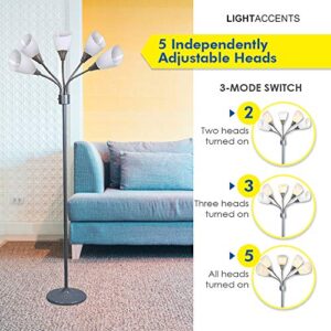 LIGHTACCENTS Modern Multi Head Floor Lamp - Medusa 5 Light Standing Lamp Tall Bedroom Lamp with 5 Positionable Bright Acrylic White Shades with 3-Light Mode Switch(Silver)