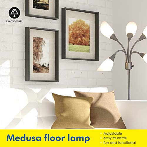 LIGHTACCENTS Modern Multi Head Floor Lamp - Medusa 5 Light Standing Lamp Tall Bedroom Lamp with 5 Positionable Bright Acrylic White Shades with 3-Light Mode Switch(Silver)