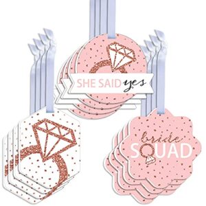 big dot of happiness bride squad – assorted hanging rose gold bridal shower or bachelorette party favor tags – gift tag toppers – set of 12