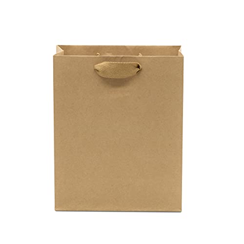 Brown Gift Bags with Handles - 8x4x10 Inch 25 Pack Designer Kraft Shopping Bags in Bulk, Small Gift Wrap Totes with Fabric Handles for Boutiques, Small Business, Retail Stores, Merchandise, Birthdays