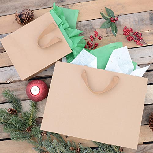 Brown Gift Bags with Handles - 8x4x10 Inch 25 Pack Designer Kraft Shopping Bags in Bulk, Small Gift Wrap Totes with Fabric Handles for Boutiques, Small Business, Retail Stores, Merchandise, Birthdays