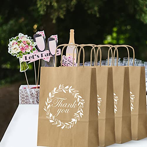 KALEFO 60Pcs Thank You Gift Bags Bulk Wedding Favors with Handle Brown Kfaft Paper Bags for Birthday Graduation Party Supplies Baby Shower Retail Shopping 7 x 4 x 9in