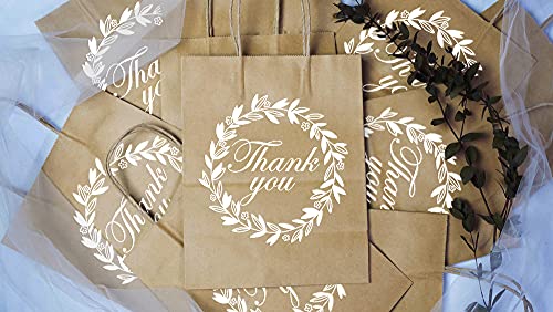 KALEFO 60Pcs Thank You Gift Bags Bulk Wedding Favors with Handle Brown Kfaft Paper Bags for Birthday Graduation Party Supplies Baby Shower Retail Shopping 7 x 4 x 9in