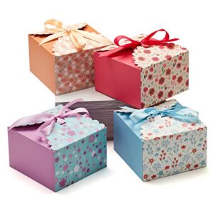 hayley cherie – square floral gift treat boxes with ribbons (20 pack) – 5.8 x 5.8 x 3.7 inches – thick 400gsm card – for cookies, goodies, candy, parties, christmas, birthdays, weddings (standard)