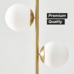 Brightech Sphere Floor Lamp for Living Room, Mid-Century Modern 2 Globe Pole Light for Bedroom, Bright LED Standing Lamps for Offices, Contemporary Living Room Décor – Gold/Antique Brass