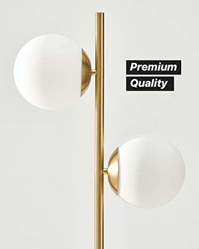 Brightech Sphere Floor Lamp for Living Room, Mid-Century Modern 2 Globe Pole Light for Bedroom, Bright LED Standing Lamps for Offices, Contemporary Living Room Décor – Gold/Antique Brass