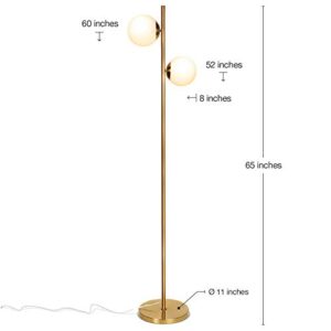 Brightech Sphere Floor Lamp for Living Room, Mid-Century Modern 2 Globe Pole Light for Bedroom, Bright LED Standing Lamps for Offices, Contemporary Living Room Décor – Gold/Antique Brass