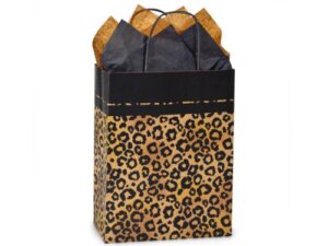 black & kraft safari leopard print medium paper shopper gift bag – quantity of 5