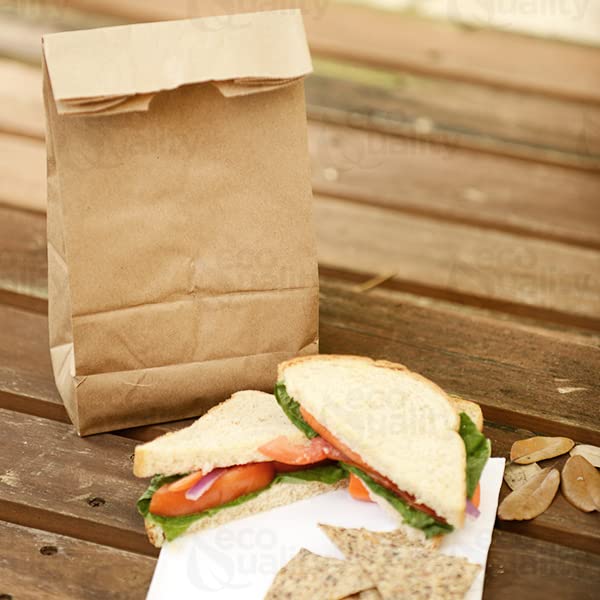 EcoQuality 100 Small Brown Kraft Paper Bag (3 lb) Small - Paper Lunch Bags, Small Snacks, Gift Bags, Grocery, Merchandise, Party Bags (4-3/4" x 2-15/16" x 8-9/16) (3 Pound Capacity)