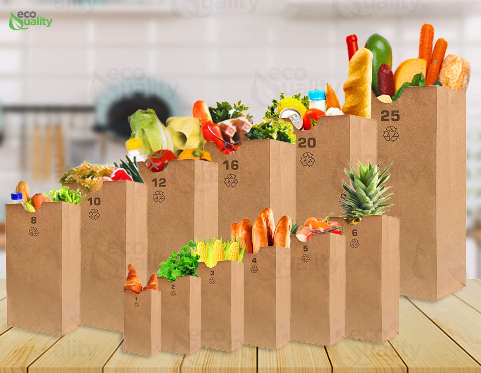 EcoQuality 100 Small Brown Kraft Paper Bag (3 lb) Small - Paper Lunch Bags, Small Snacks, Gift Bags, Grocery, Merchandise, Party Bags (4-3/4" x 2-15/16" x 8-9/16) (3 Pound Capacity)