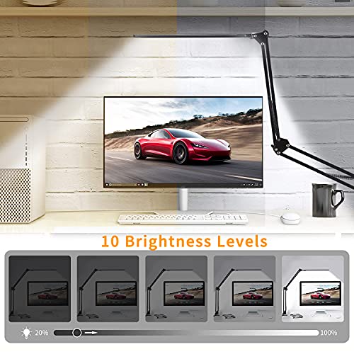 LED Desk Lamp,Eye-Caring Swing Arm Desk Lamp with Clamp,Architect Desk Light,12W Dimmable Table Lamp for Home Office with USB,3 Lighting Modes with 30 Brightness,2022 Newly Upgraded Ultra-Thin Model