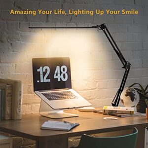 LED Desk Lamp,Eye-Caring Swing Arm Desk Lamp with Clamp,Architect Desk Light,12W Dimmable Table Lamp for Home Office with USB,3 Lighting Modes with 30 Brightness,2022 Newly Upgraded Ultra-Thin Model