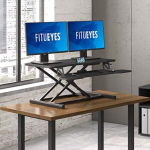 FITUEYES Height Adjustable Standing Desk 36” Wide Sit to Stand Converter Stand Up Desk Tabletop Workstation for Laptops Dual Monitor Riser Black SD309101WB