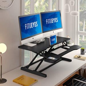 FITUEYES Height Adjustable Standing Desk 36” Wide Sit to Stand Converter Stand Up Desk Tabletop Workstation for Laptops Dual Monitor Riser Black SD309101WB