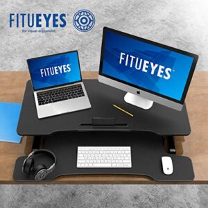 FITUEYES Height Adjustable Standing Desk 36” Wide Sit to Stand Converter Stand Up Desk Tabletop Workstation for Laptops Dual Monitor Riser Black SD309101WB