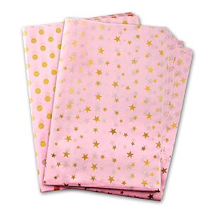 mr five 60 sheets pink and gold tissue paper bulk,20″ x 14″,pink tissue paper for gift bags,diy and crafts,gold star gold polka dot gift tissue paper for baby shower,weeding,birthday,holiday