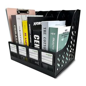 ysenchan magazine file holder, plastic file folder holder for desk, 4 compartments desk organizer for office storage, vertical binder organizer, black