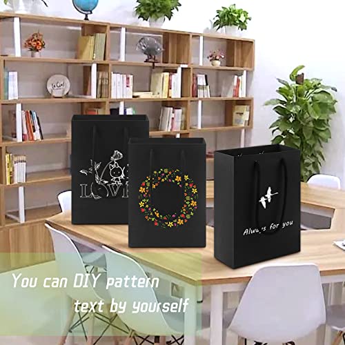 Oomcu 50 Pack Black Paper Gift Bags with Cotton Handle,Small Kraft Paper Gift Bags for Shopping Retail Goodies Business Boutique Wedding Birthday Baby Shower Party Favor(5.1" x 2.4" x 7.5") …