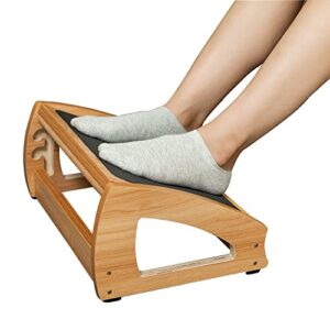 strongtek ergonomic under desk foot rest, 3 adjustable heights wooden office footrest, large anti-slip surface, improves posture and blood circulation, up to 400lbs (natural)