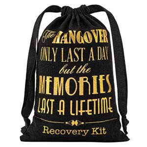 MEJOY 10 Pcs Bridal Shower Party Gift Bags, Black 5x7 Inch GOLD Foil "HANGOVERS", Bachelorette Hangover Kit Bags, Cotton Recovery Kit Bags Muslin Drawstring Bag for Bridal Shower Wedding Party Gift Decoration
