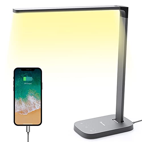 Govee LED Desk Lamp with USB Charging Port, 6 Dimmable Brightness Levels, Timer, 3 Lighting Modes, Glare-Free Table Lamp for Home, Office, Work, Study (Metallic)