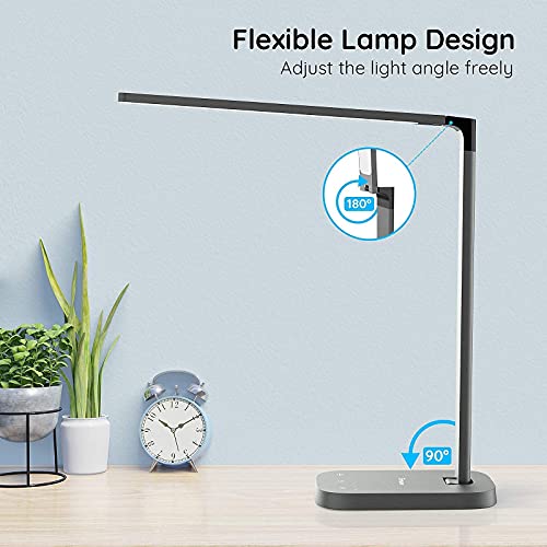 Govee LED Desk Lamp with USB Charging Port, 6 Dimmable Brightness Levels, Timer, 3 Lighting Modes, Glare-Free Table Lamp for Home, Office, Work, Study (Metallic)