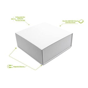 Magnetic Gift Box - 15 Pack White Collapsible Boxes with Lid Closure in Bulk, Luxury Cardboard Packaging for Boutiques, Small Business, Apparel, Retail, Bridesmaid, Parties, Presentations, Bulk - 8x8x4