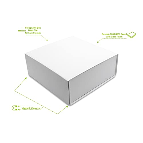 Magnetic Gift Box - 15 Pack White Collapsible Boxes with Lid Closure in Bulk, Luxury Cardboard Packaging for Boutiques, Small Business, Apparel, Retail, Bridesmaid, Parties, Presentations, Bulk - 8x8x4