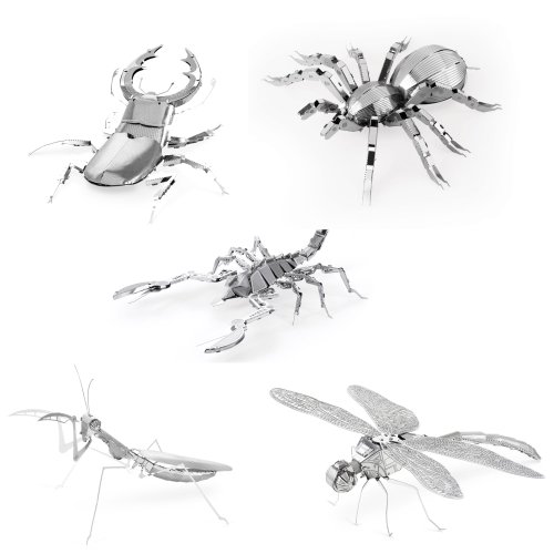 Set of 5 Metal Earth 3D Laser Cut Models - Bugs: Scorpion, Stag Beetle, Tarantula, Praying Mantis, & Dragonfly