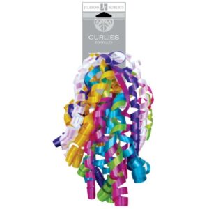 jillson roberts 6-count self-adhesive curly bows gift wrap accessory available in 10 color combinations, yellow/purple/turquoise/magenta jewel tone mix