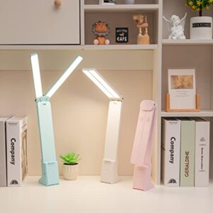 luxlumin led double head desk lamp for home office,portable small desk lamp with large lighting range, battery operated rechargeable desk light for kids,reading,studying,home,office,dormitory,white