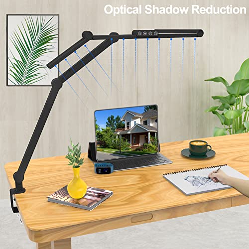 Micomlan Led Desk Lamp with Clamp, Architect Desk Lamp for Home Office with Atmosphere Lighting, 24W Ultra Bright Auto Dimming Desk Light Stepless Dimming and Tempering LED Table Light