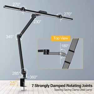 Micomlan Led Desk Lamp with Clamp, Architect Desk Lamp for Home Office with Atmosphere Lighting, 24W Ultra Bright Auto Dimming Desk Light Stepless Dimming and Tempering LED Table Light