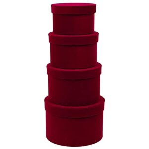 gnflus round gift boxes with lids for presents set of 4 velvet nesting gifts box for wedding birthday valentines bridesmaid christmas party anniversary – red wine