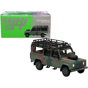 land rover defender 110 rhd (right hand drive) with roof rack military camouflage 1/64 diecast model car by true scale miniatures mgt00237