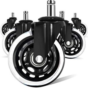office chair wheels compatible with ikea chairs,10mm stem (set of 5), 3″ heavy duty replacement swivel rubber casters quiet & smooth rolling compatible with ikea chair casters, protection for floors.