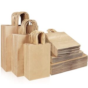 mwellewm 140pcs brown paper bags gift bags with handles bulk assorted sizes, kraft paper bags craft bags for small business, grocery shopping retail bags, birthday party favor bags