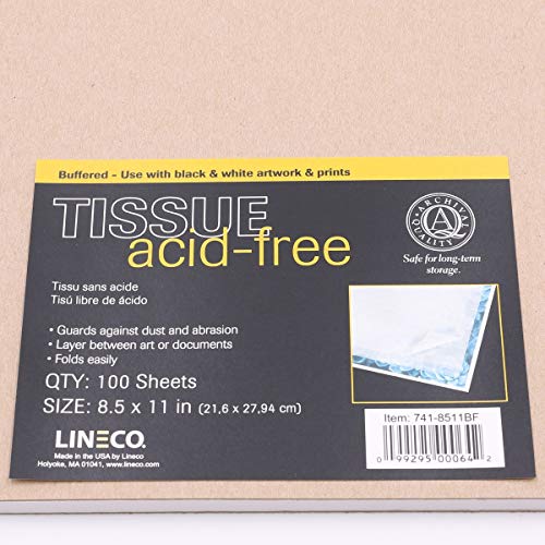 Lineco Buffered Acid-Free Interleaving Tissue, 8.5x11, Pack of 100. Extends The Life of Paper, Photographs, Textiles, and Artifacts. Use for Photographs, Black & White, Color, Albumen Prints.