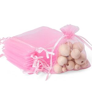 lotfancy 100pcs sheer pink organza bags, 2.8×3.6” small mesh jewelry bags, drawstring gift bags for party wedding favor