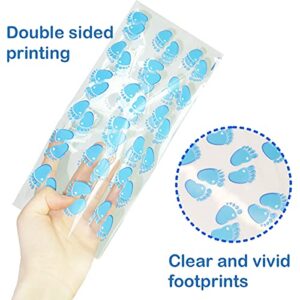 HADDIY Baby Shower Cellophane Candy Bags,100 Pcs Blue Baby Footprint Treat Cello Bags with Twist Tie for Baby Boy Shower Party Favor and Gender Reveal