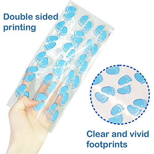 HADDIY Baby Shower Cellophane Candy Bags,100 Pcs Blue Baby Footprint Treat Cello Bags with Twist Tie for Baby Boy Shower Party Favor and Gender Reveal