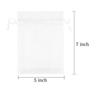 50 Pcs 5x7 inch Gift Wrap Bags, Organza Sheer Clear Tulle Fabric, White Drawstring Sachet for Baby Shower Favor, Birthday Party Favor, Bachelorette Party, Girls Graduation,Small Votive Candles,Marble