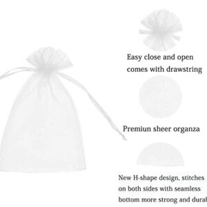 50 Pcs 5x7 inch Gift Wrap Bags, Organza Sheer Clear Tulle Fabric, White Drawstring Sachet for Baby Shower Favor, Birthday Party Favor, Bachelorette Party, Girls Graduation,Small Votive Candles,Marble