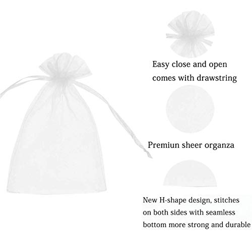 50 Pcs 5x7 inch Gift Wrap Bags, Organza Sheer Clear Tulle Fabric, White Drawstring Sachet for Baby Shower Favor, Birthday Party Favor, Bachelorette Party, Girls Graduation,Small Votive Candles,Marble