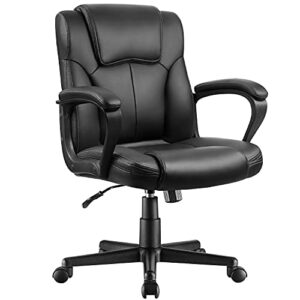 shahoo executive office chair mid back swivel computer task, ergonomic leather-padded desk seats with lumbar support,armrests, black