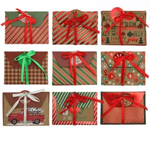 iconikal christmas holiday foil embossed kraft gift card holder boxes, set of 9